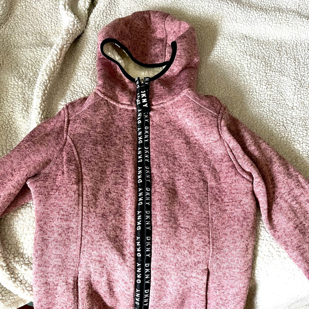 DKNY faux fur lined fleece sport sweater Size Large